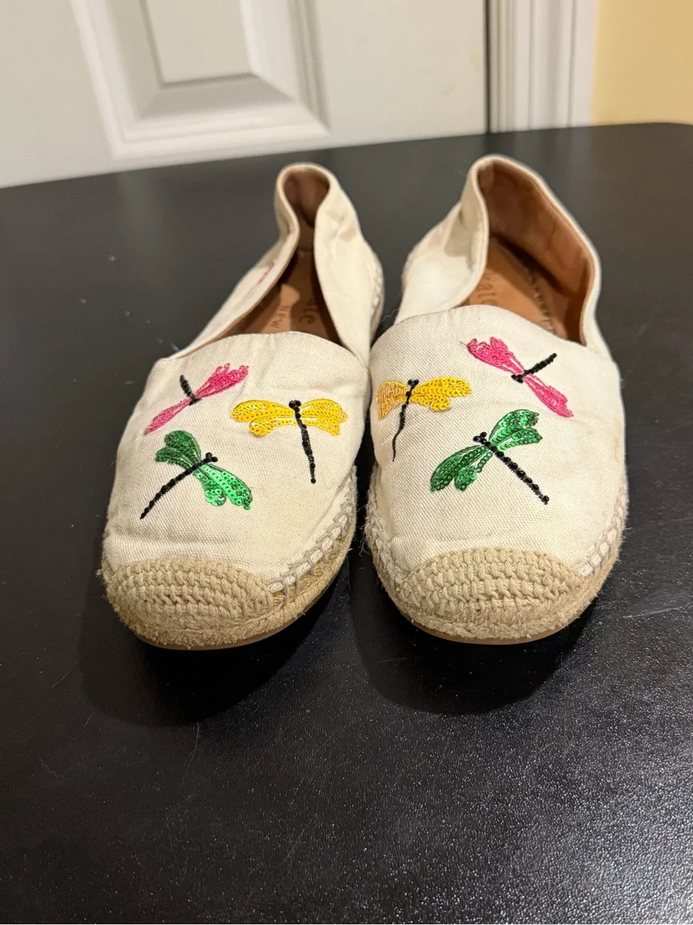 kate spade Cream Espadrille Slip-Ons with dragonfly Embroidery size 7.5